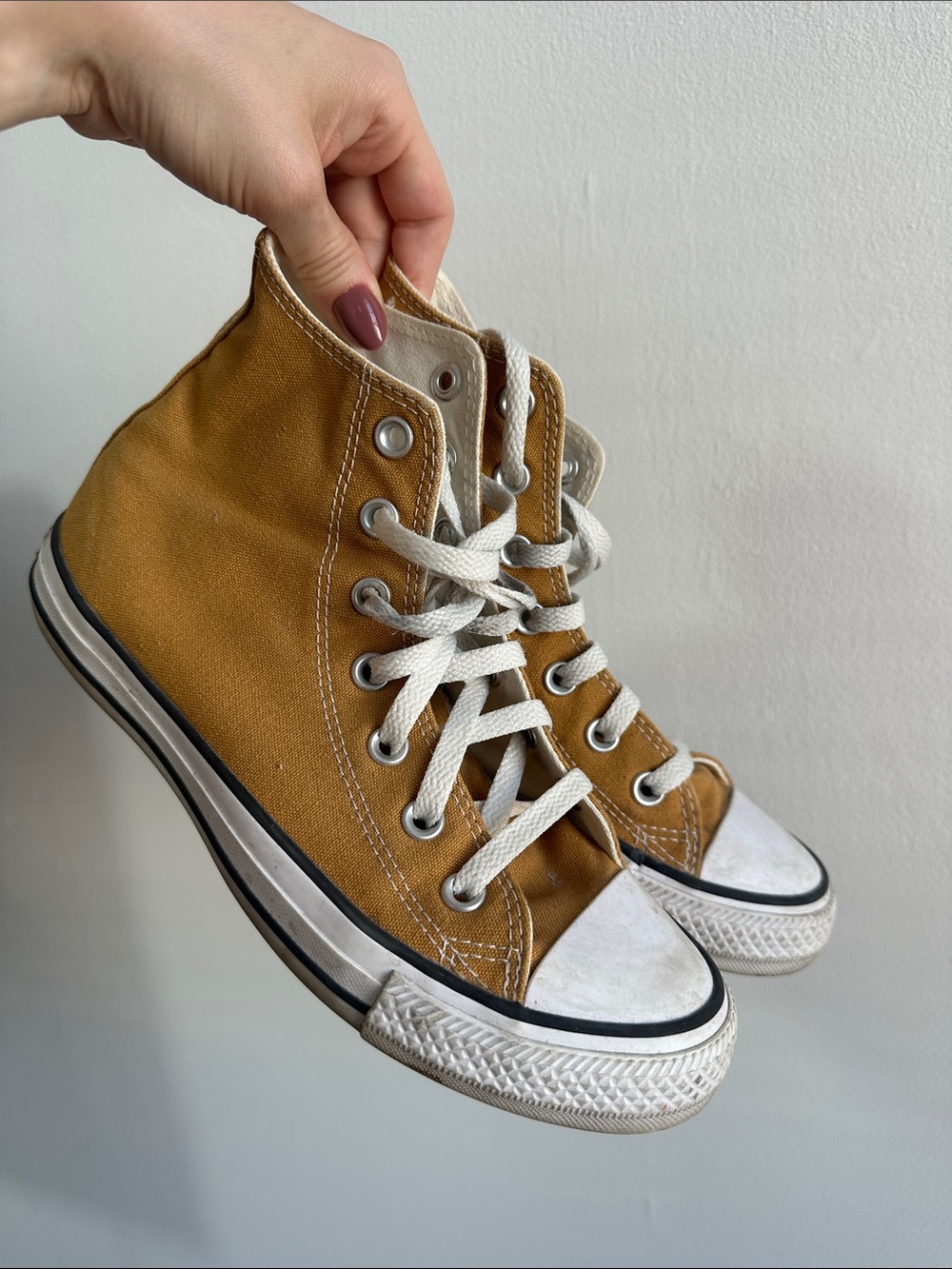 Converse High Top Sneakers in Mustard Yellow and White